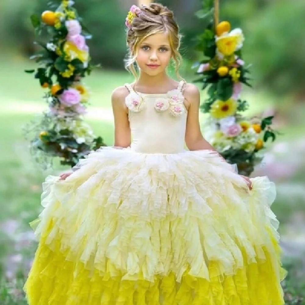 NWT Dollcake Sundown Frock Yellow Ombre Special Occasion Girls Dress Size 6